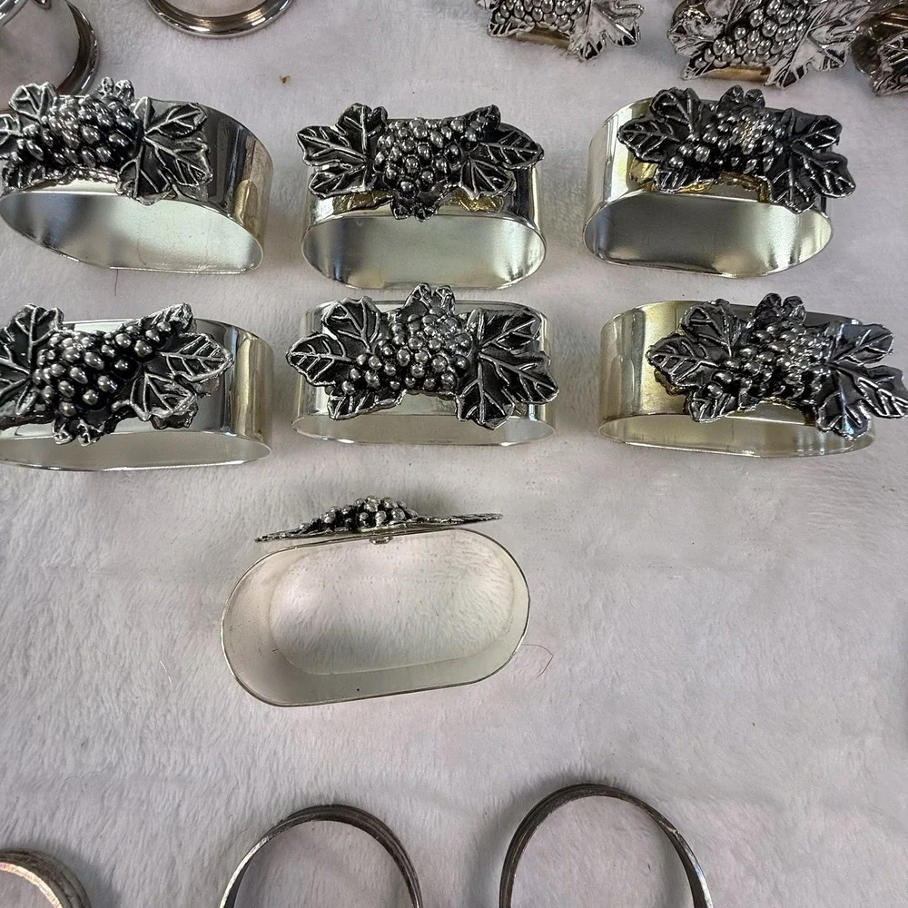 Vintage Napkin Rings Mixed Lot 44 Metal Porcelain Floral Grape Teapot Tableware